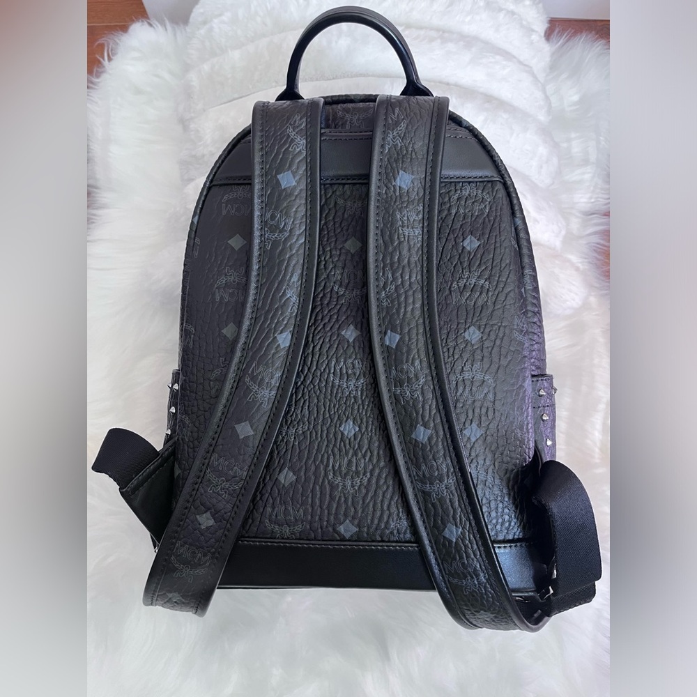 MCM Black Leather Studded Women’s Backpack with Monogram Print - Picture 5 of 16